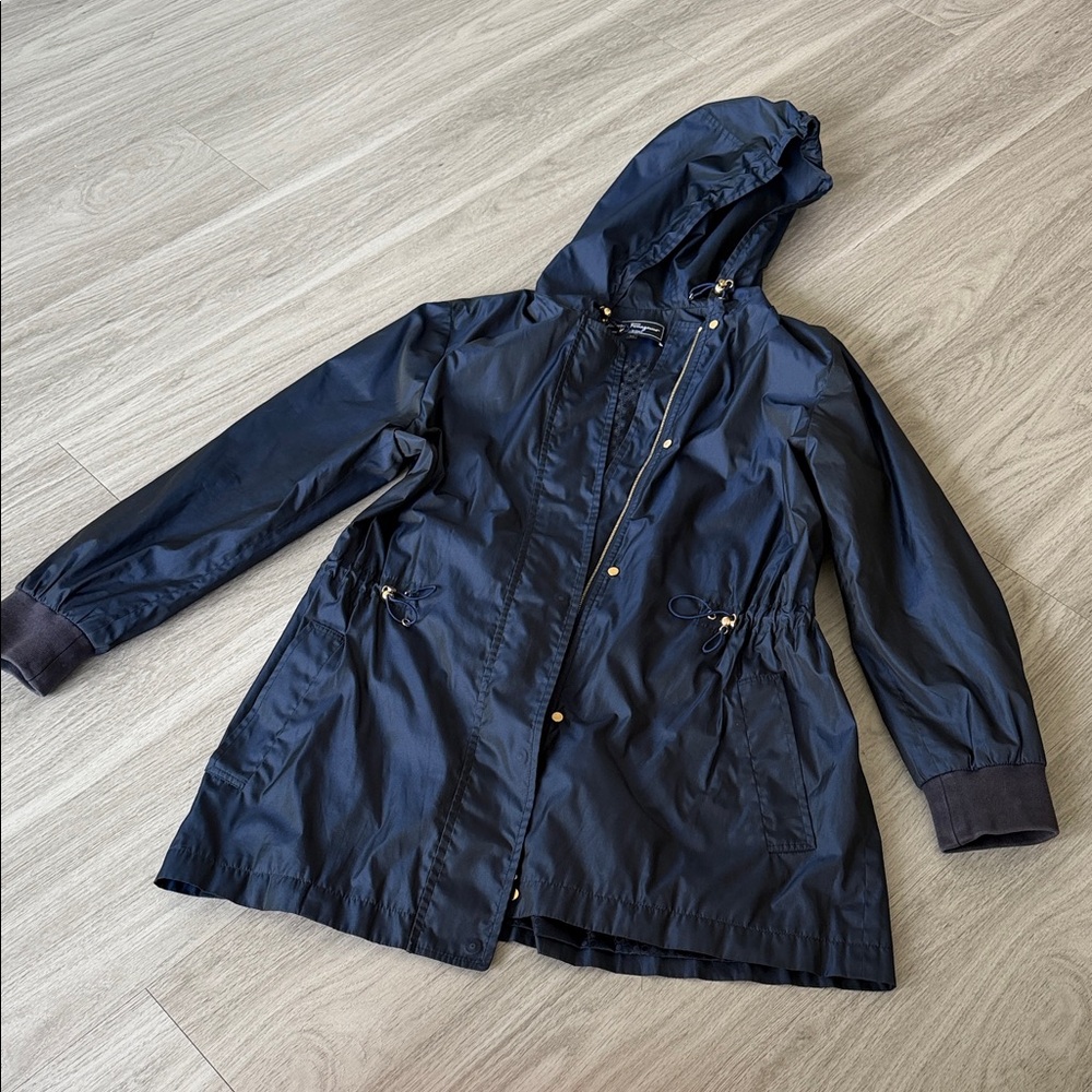 Salvatore Ferragamo Blue Navy Windbreaker with Gold Hardware
